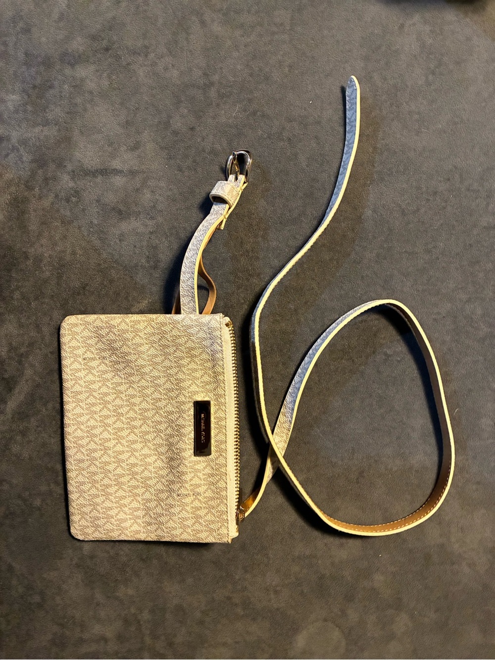 Michael Kors Beige Logo Crossbody Wallet with Gold Accent